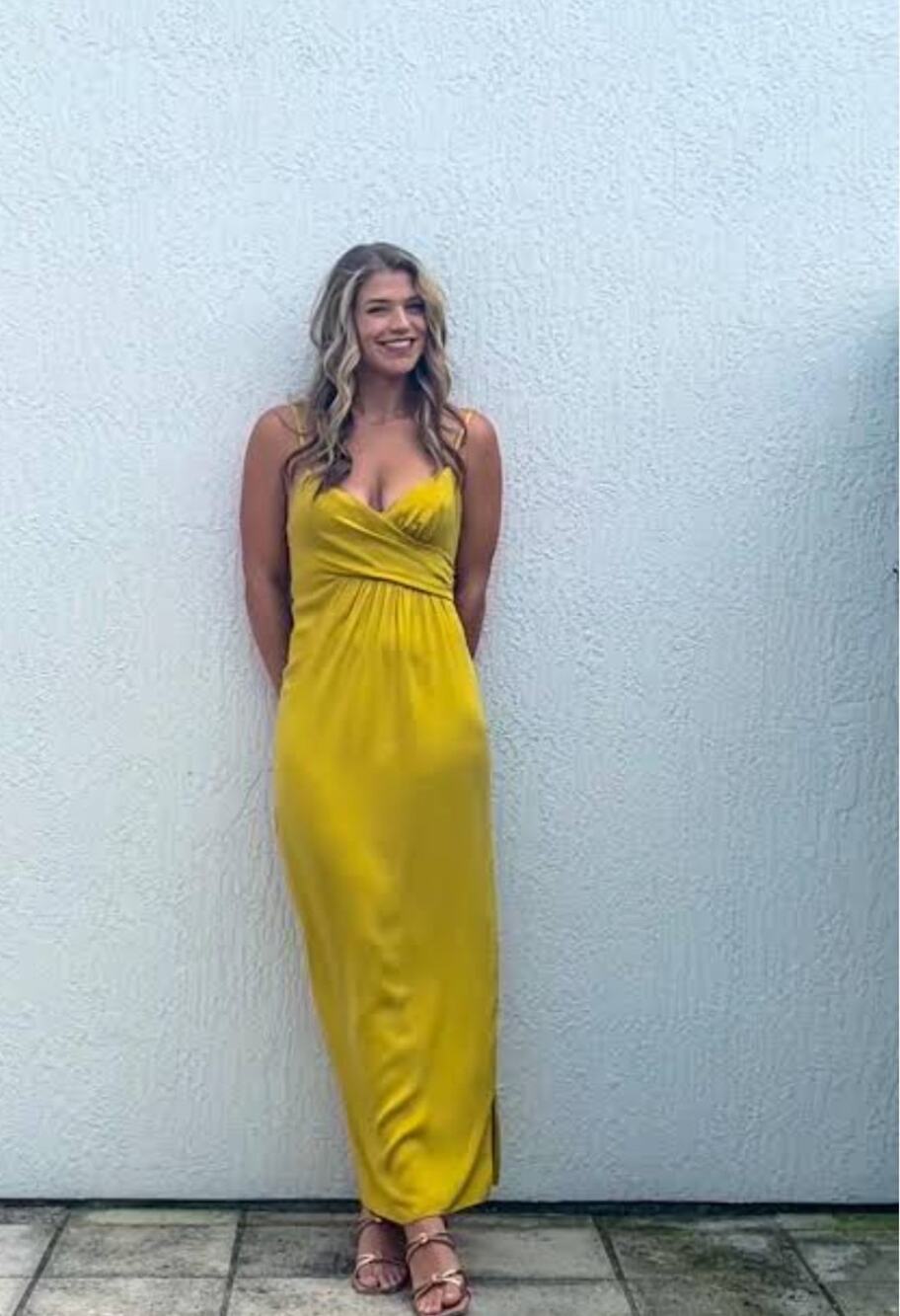 REVOLVE NBD Saanvi Maxi Gown Retail$228 V Neck Mustard Yellow Size S NWT